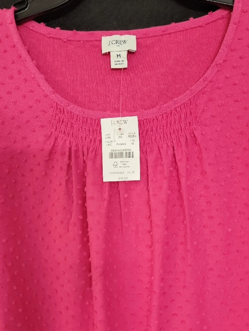 J. Crew Bright Pink Swiss Dot Short Sleeve Blouse